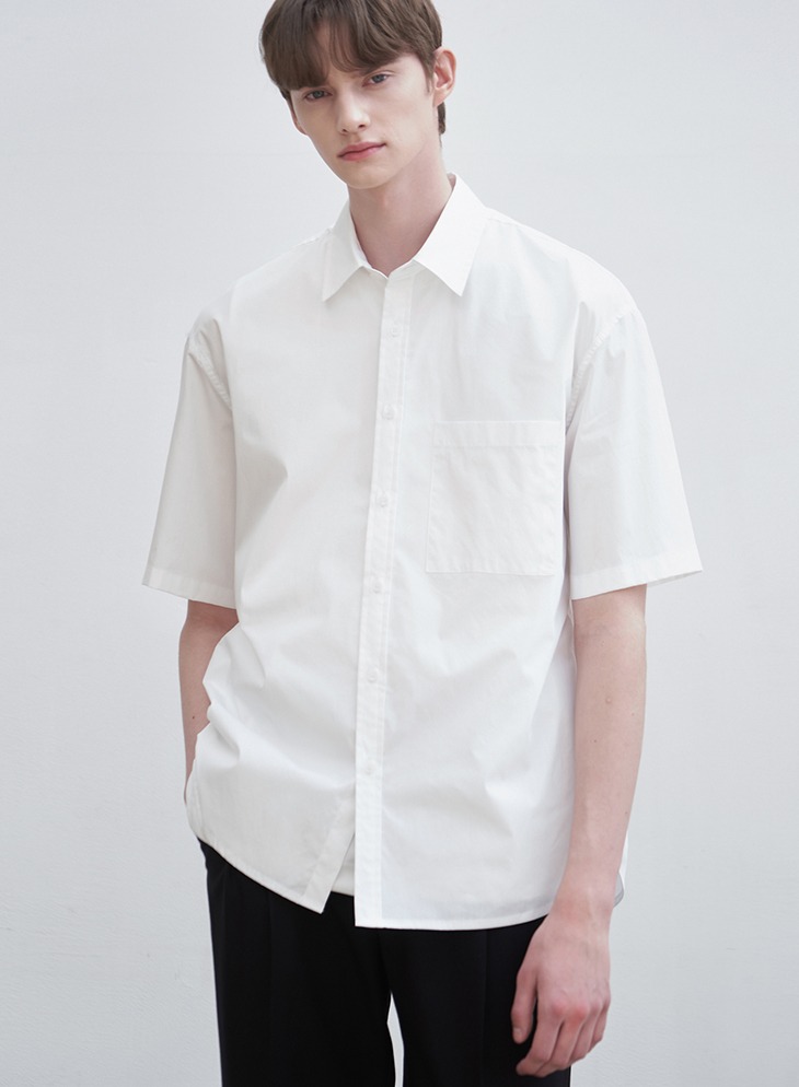 PAPER COTTON OVER-FIT HALF SLEEVE SHIRT [WHITE]