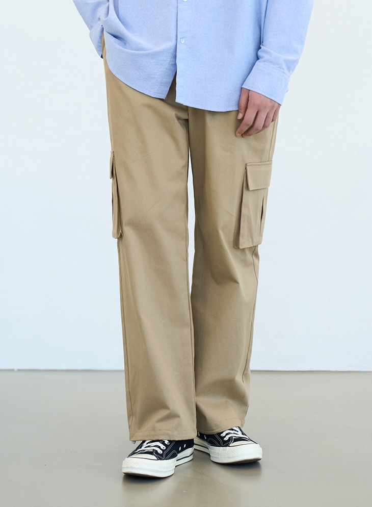 CHINO WIDE STRING CARGO PANTS [BEIGE]