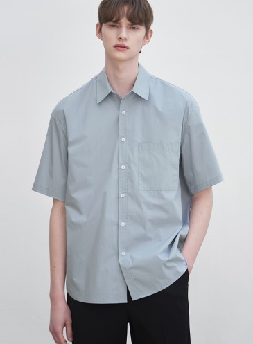PAPER COTTON OVER-FIT HALF SLEEVE SHIRT [SKYBLUE]