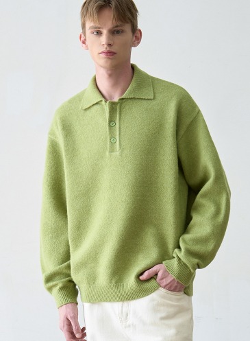 HAIRY PULLOVER COLLAR KNIT [M.GREEN]