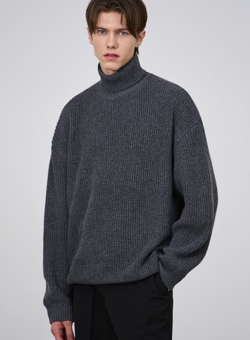 HACHI BULKY TURTLE NECK KNIT [CHARCOAL]