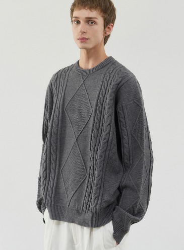 SOFT PBT CABLE CREW NECK KNIT [GREY]