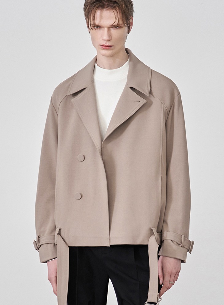 RELAXED WOOL SHORT TRENCH JACKET [BEIGE]