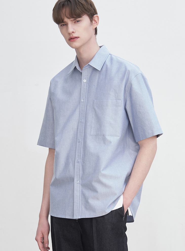 OVER-FIT OXFORD HALF SLEEVE SHIRT [L.BLUE]