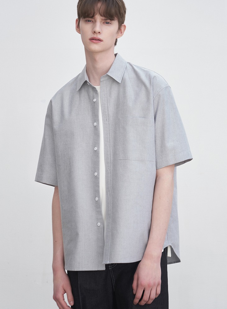 OVER-FIT OXFORD HALF SLEEVE SHIRT [GREY]