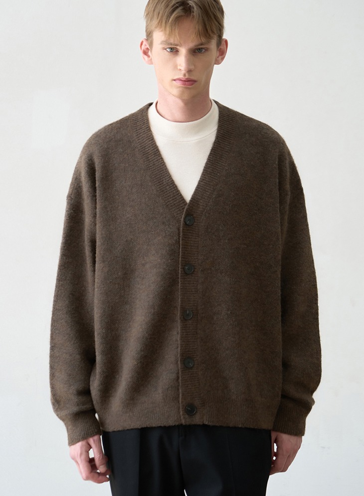 OVERSIZED MOHAIR KNIT CARDIGAN [BROWN]