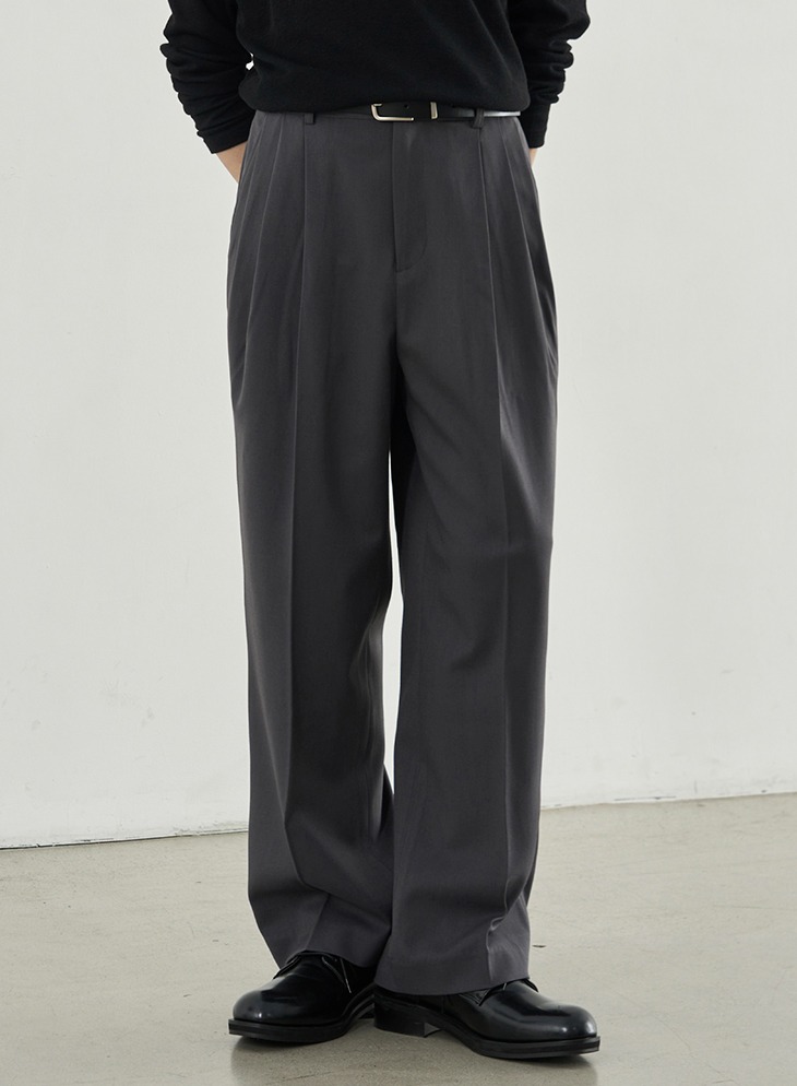 3-TUCK RELAXED WIDE SLACKS [CHARCOAL]