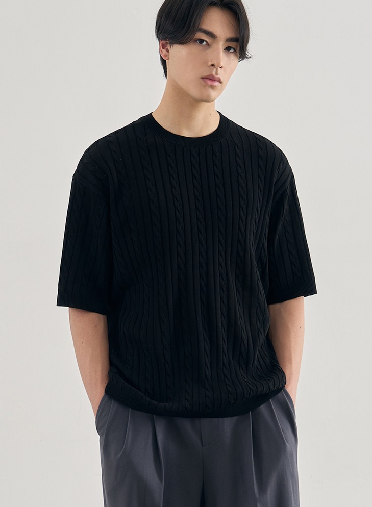 CABLE HALF ROUND KNIT [BLACK]