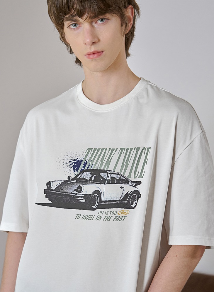 SPACE OLD CAR HALF SLEEVE T-SHIRT [WHITE]