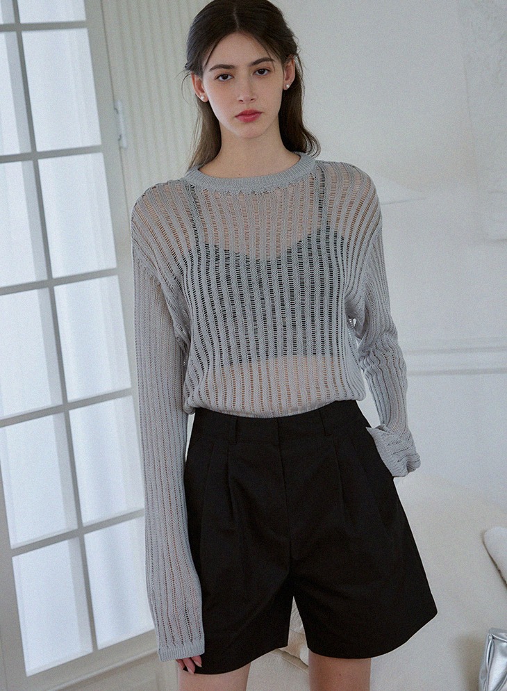 LINEN SHEER LOOSE-FIT KNIT [SILVER]