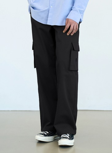 CHINO WIDE STRING CARGO PANTS [BLACK]