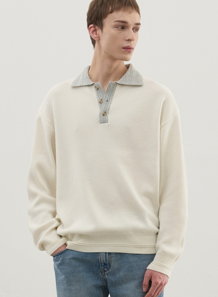 TWO-TONE COLOR PULLOVER COLLAR KNIT [IVORY]