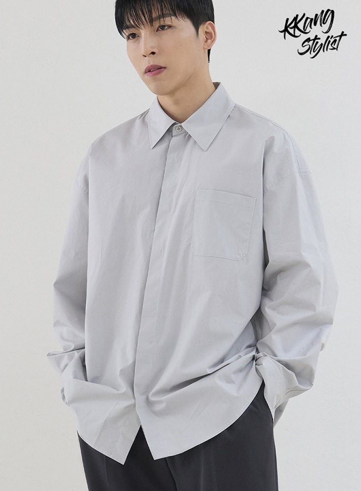 [DRAW FIT x KKANG STYLIST] PAPER COTTON OVER-FIT SHIRT [L.GREY]