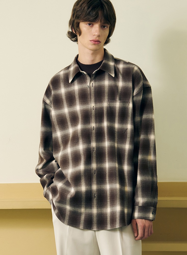 OMBRE OVERSIZE CHECK SHIRTS [BROWN]