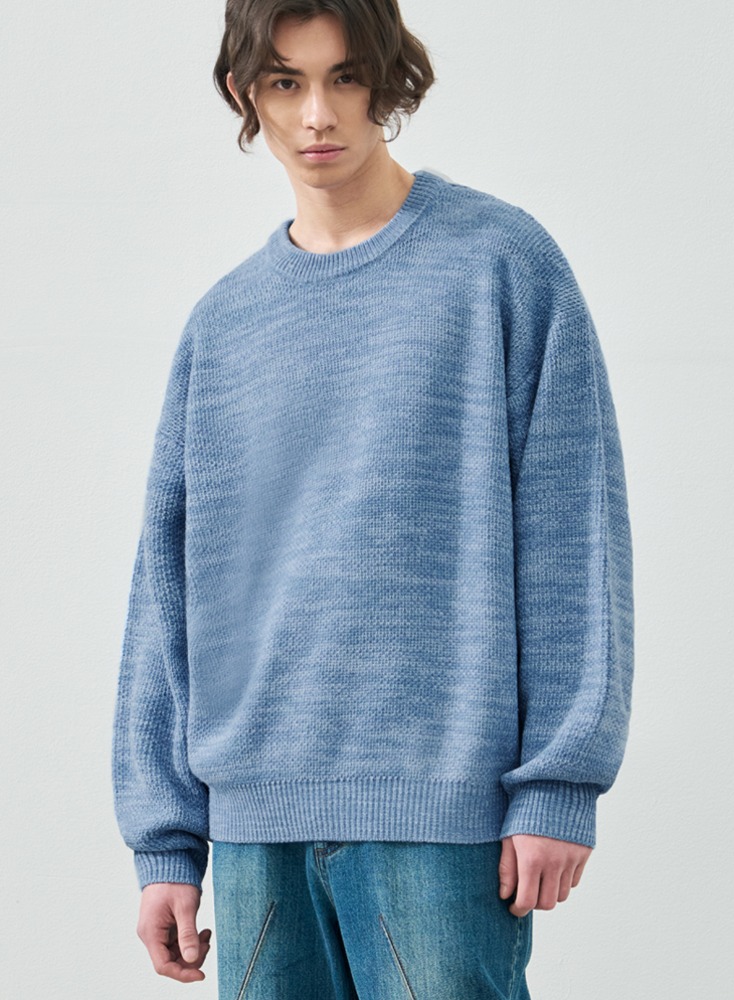 OVERSIZE MIXED PULLOVER KNIT [PALE BLUE]