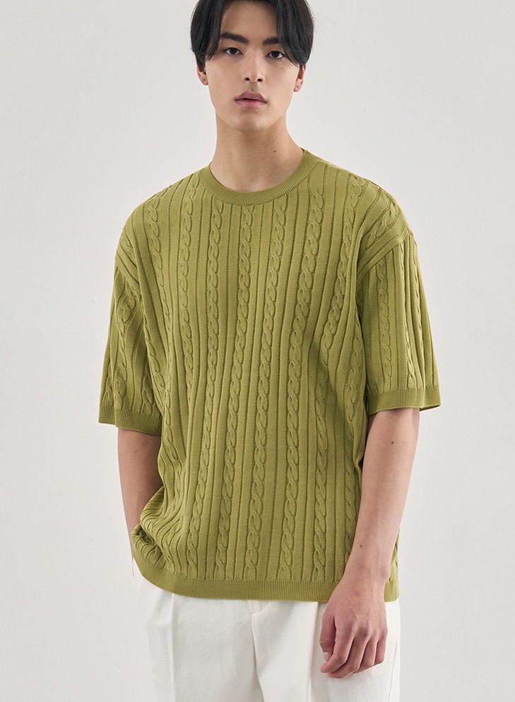 CABLE HALF ROUND KNIT [OLIVE]