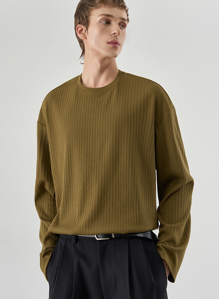 LIVERIC RIBBED KNIT T-SHIRTS [OLIVE]