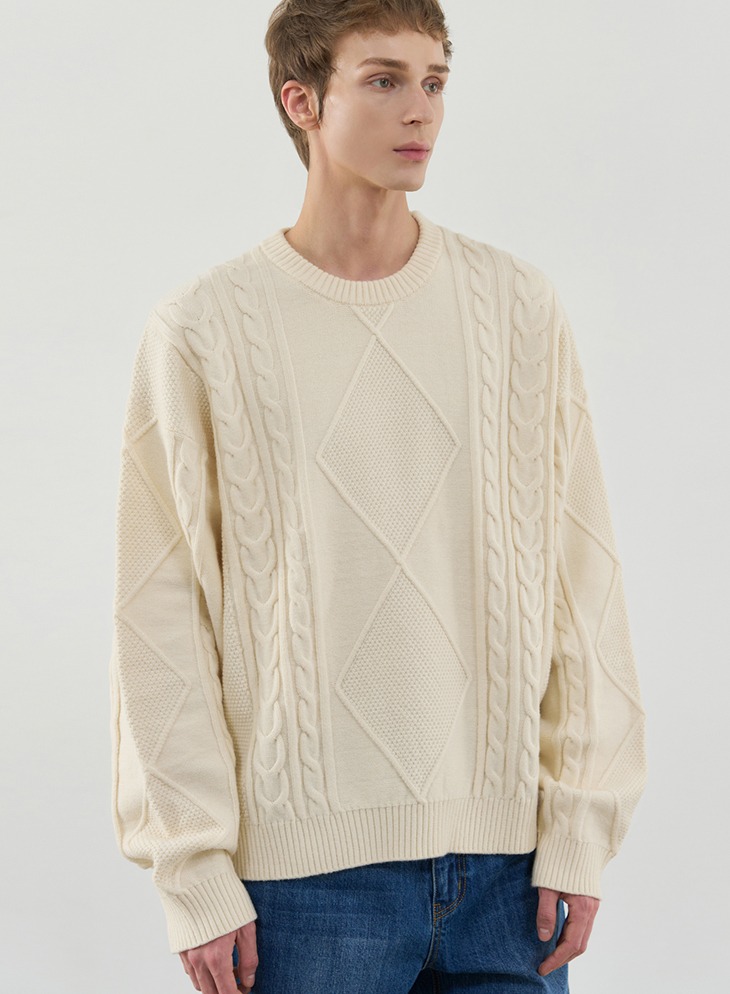 SOFT PBT CABLE CREW NECK KNIT [IVORY]