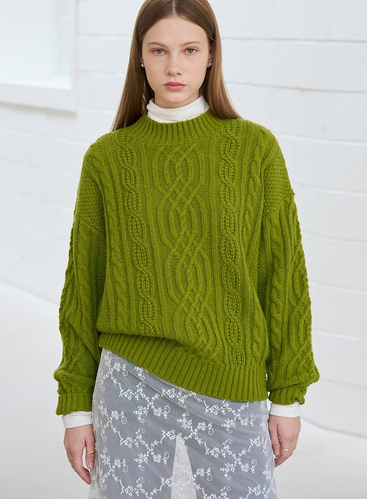 MOHAIR CABLE PULLOVER KNIT [LIME GREEN]
