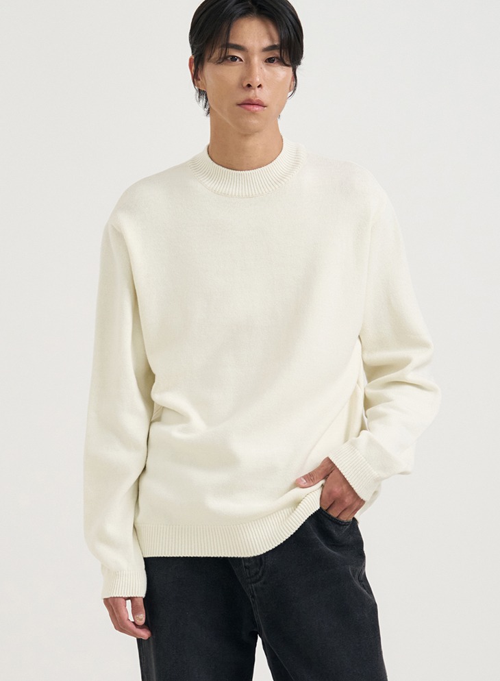 MOCK-NECK PULLOVER KNIT T-SHIRTS [IVORY]