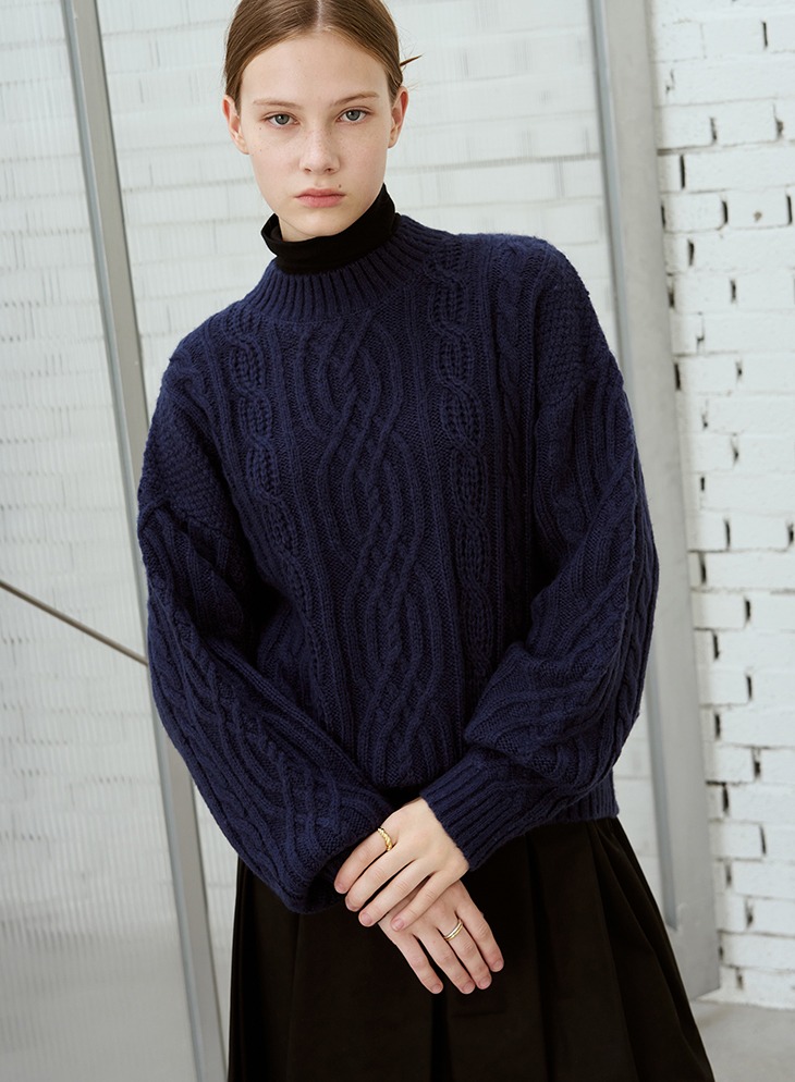MOHAIR CABLE PULLOVER KNIT [NAVY]