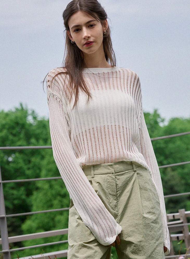LINEN SHEER LOOSE-FIT KNIT [WHITE]